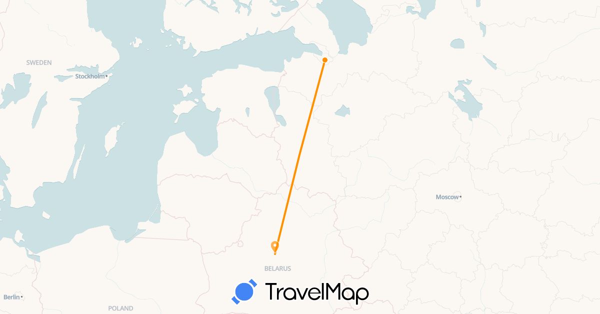 TravelMap itinerary: driving, hitchhiking in Belarus, Russia (Europe)
